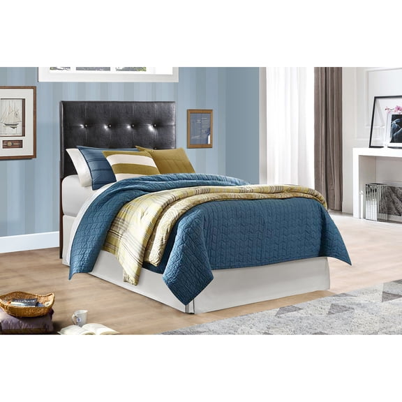 Bedroom Twin Headboard - Black, Faux Leather, Button , 41 To 53 Inches Adjustable Height, Mount Bed Or Wall, Warmth Elevated Once More Black For Design, On Bed/wall, Tall Mattress Fit
