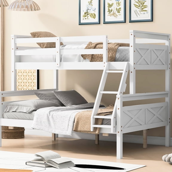 Bedroom Twin Over Full Bunk Bed - White With Frame And Features For Color Guardrail
