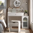 thumbnail image 1 of Bedroom Vanity Desk With Waveform Doors And Extra Storage Space White Makeup Adjustable Shelf Feature, 1 of 5