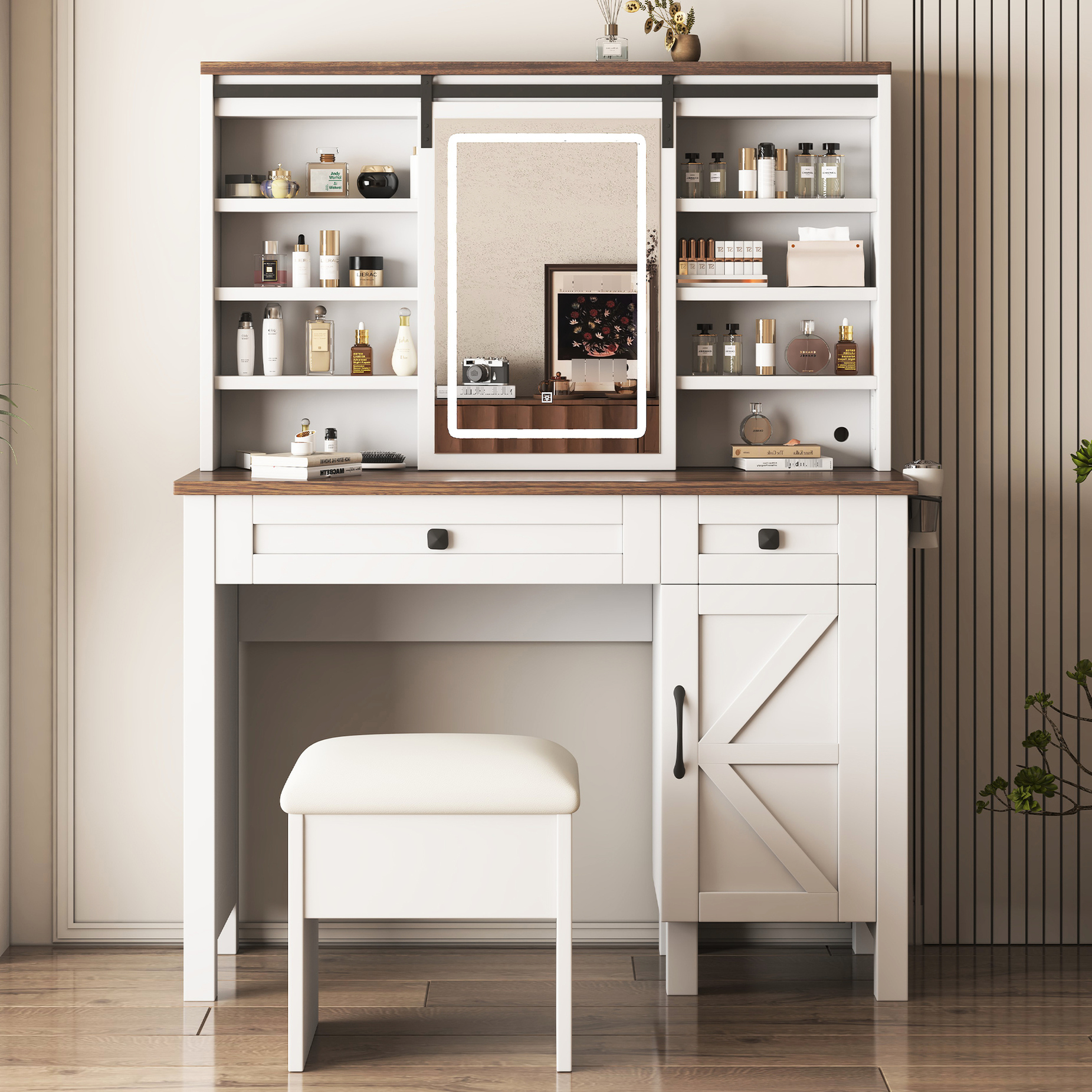 Bedroom Vanity | Power Charge and Multifunctional Storage | Metal ...