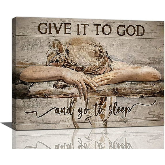 Bedroom Wall Art Give It To God and Go Sleep Girl Pictures Decor Christian Painting Canvas Inspirational Scripture Quotes Prints Modern Artwork Framed Home 12''x16''