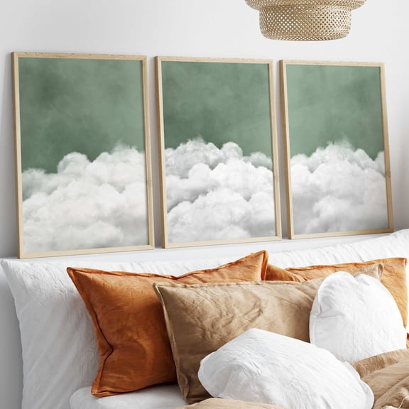 Bedroom Wall Art Over the Bed, Cloud Art, Prints, Above Bed Decor, Sage Green Decor, Bedroom Wall Decor, Neutral Wall Art, White, Poster Only