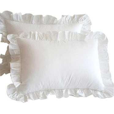 Bedroom White Pillow Case, Ruffle Shams Cotton Pillowcases, Household Pillow Cover Protector with Invisible Zipper