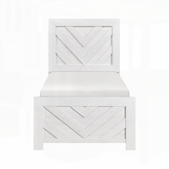 Twin Size Wooden Platform Bed Frame with White Finish, No Box Spring Needed for Bedroom