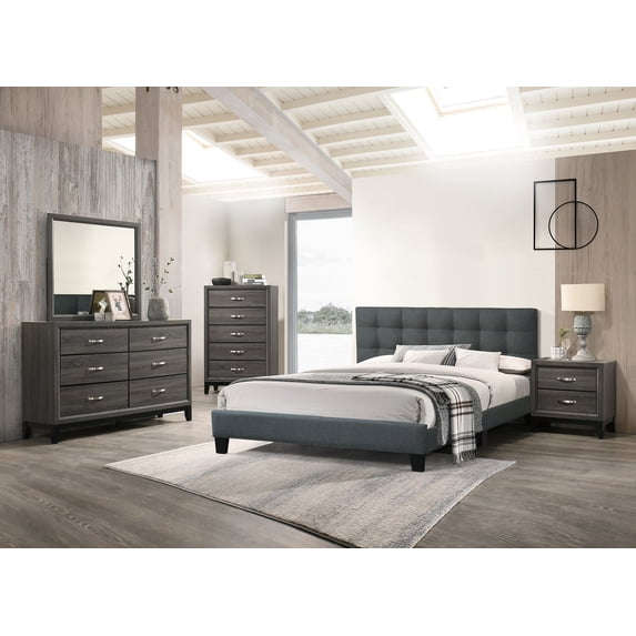 Bedroom furniture Charcoal Polyfiber Full Size bed Dresser Mirror Nightstand 4pc Set Plywood.