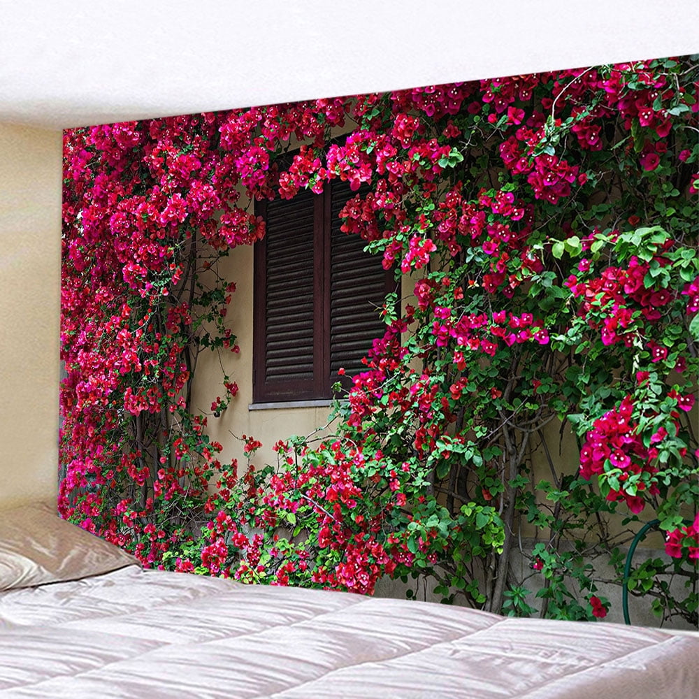 Bedroom r Aesthetic Tapestry Spring Flowers Wood Fence Garden Landscape ...