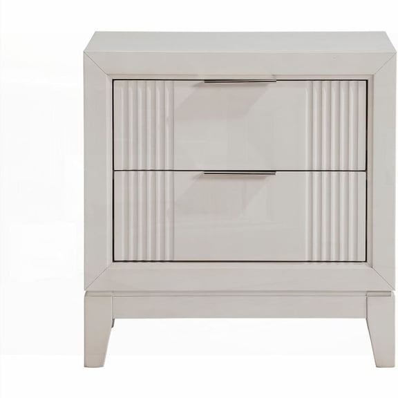 Bedroom's Antique White 1pc Nightstand with 2 Reeded Front Drawers, Modern