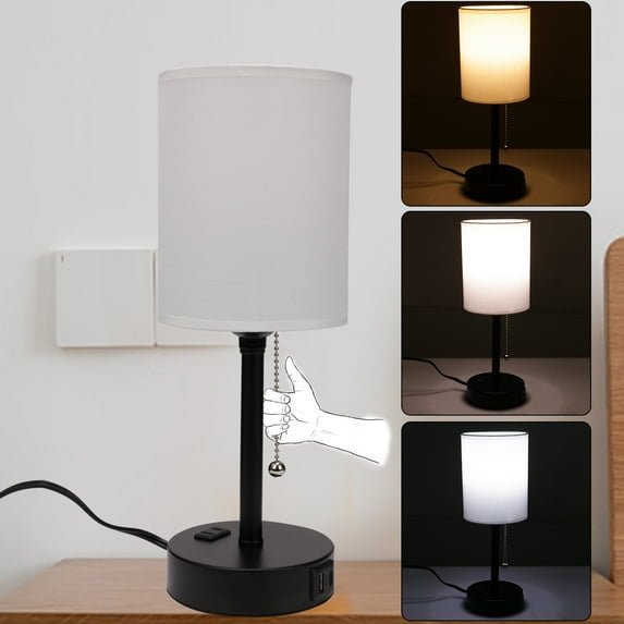 Bedrooms Nightstand Bedside Lamp 3 Color Changing Night Stand Light Lamp with USB C and A Ports