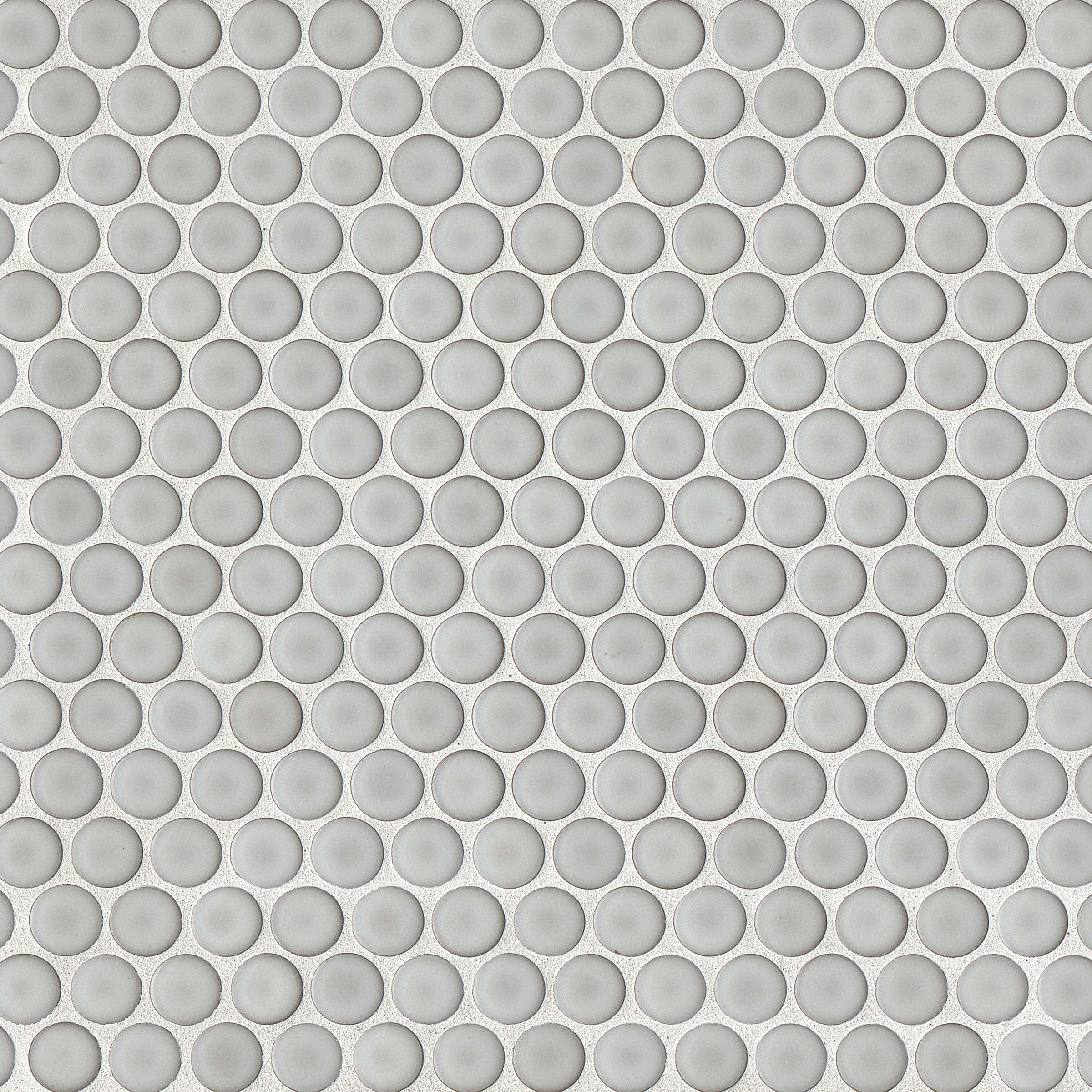 Dove Grey Glossy Porcelain Penny Round Mosaic Tile 12" x 12"