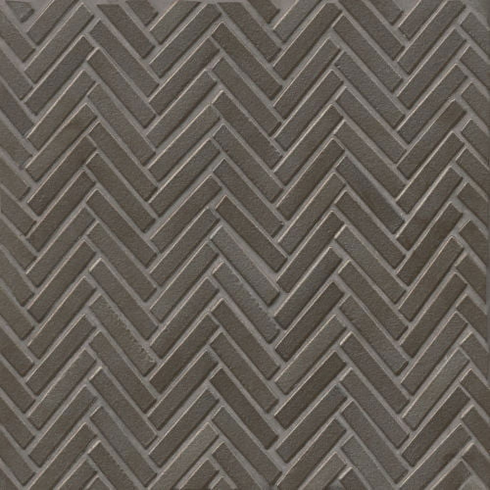 Metallic Gray Herringbone Glossy Mosaic Tile Sheet