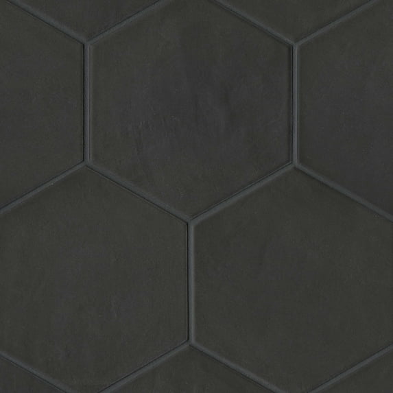 Bedrosians Allora Hexagon Matte Porcelain Tile 9 x 10, Solid Black (12.67 sq. ft./Case)