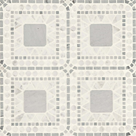 Bedrosians Atrium Square Honed Marble Mosaic 16 x 16, White Carrara / Bardiglio (8.6 sq. ft./Case)