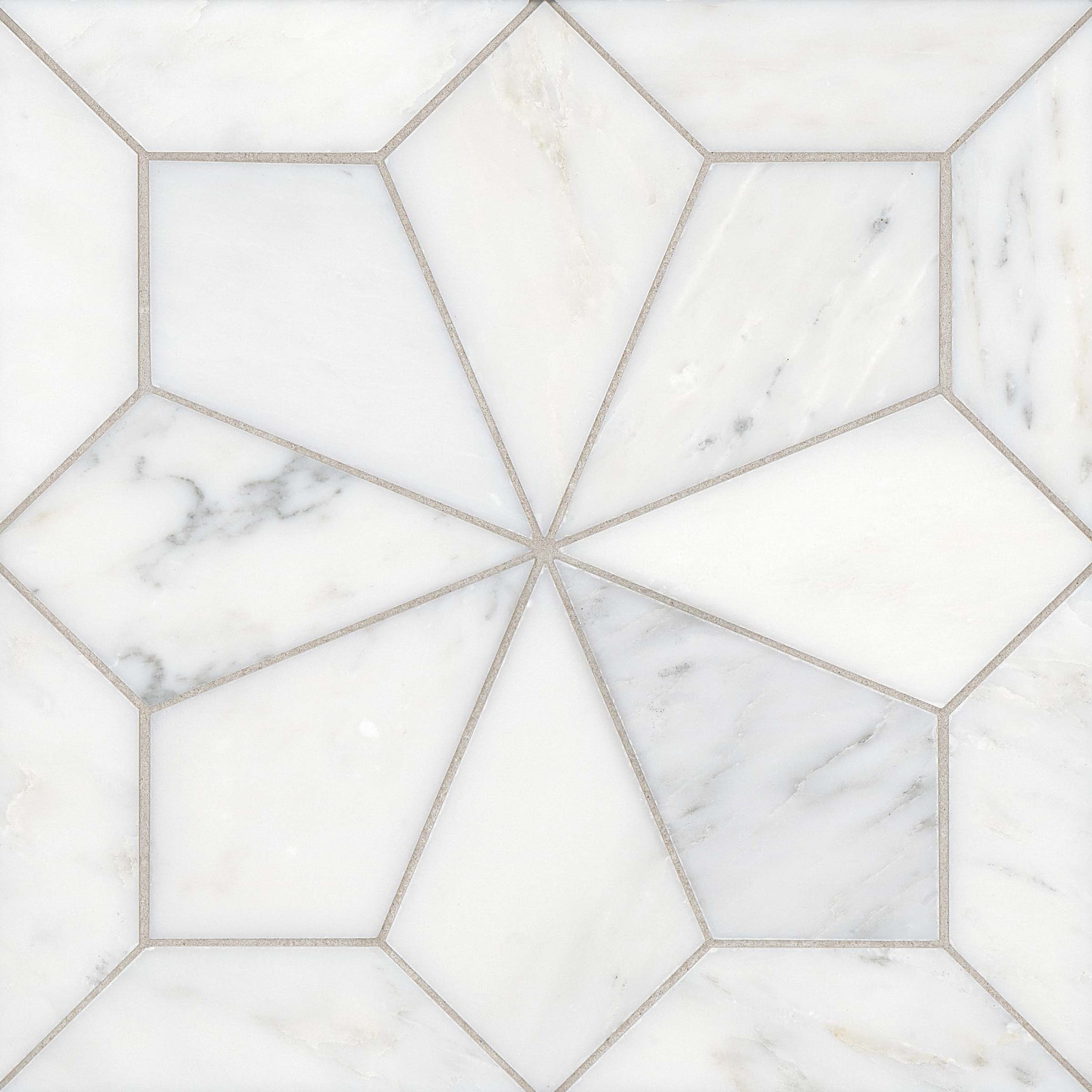 Bianco Geometric Marble Mosaic Tile with Honed Finish