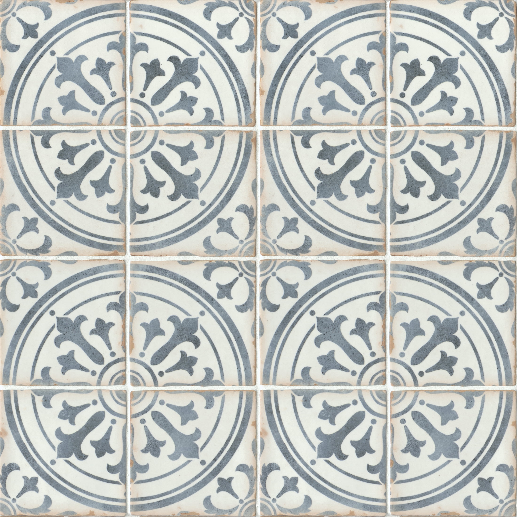 Casablanca 5" x 5" Blue and White Ceramic Patterned Tile