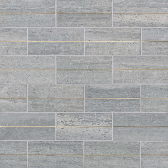 Bedrosians Ferrara Rectangle Honed with Brass Inlay Marble Tile 3 x 6, Argento (4.96 sq. ft./Case)