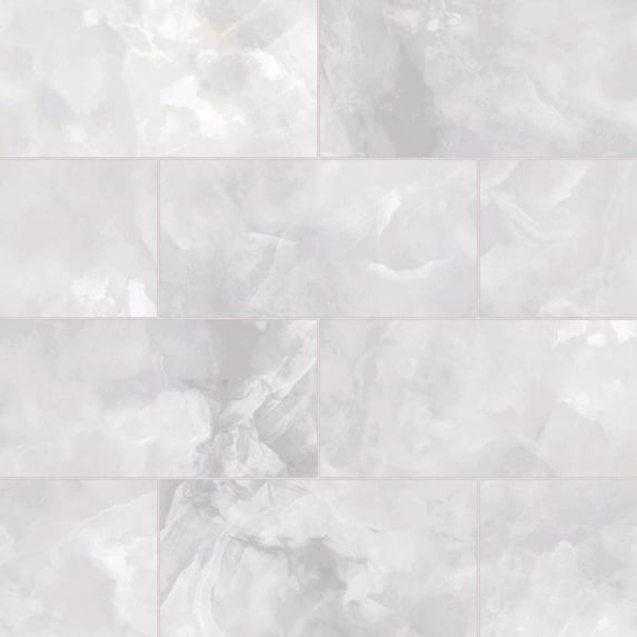 Bedrosians Gemma Rectangle Polished Porcelain Tile 12 x 24, White Onyx (15.5 sq. ft./Case)