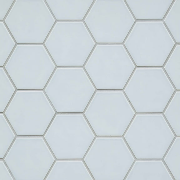 Bedrosians Hedron Gloss Ceramic Hexagon Tile 4" x 5", Sky Blue (50-Pack, 5.38 SF)