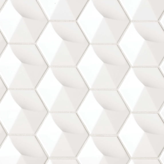 Bedrosians Hedron Matte Ceramic 3D Hexagon Tile 4" x 5", White (36-Pack, 3.87 SF)
