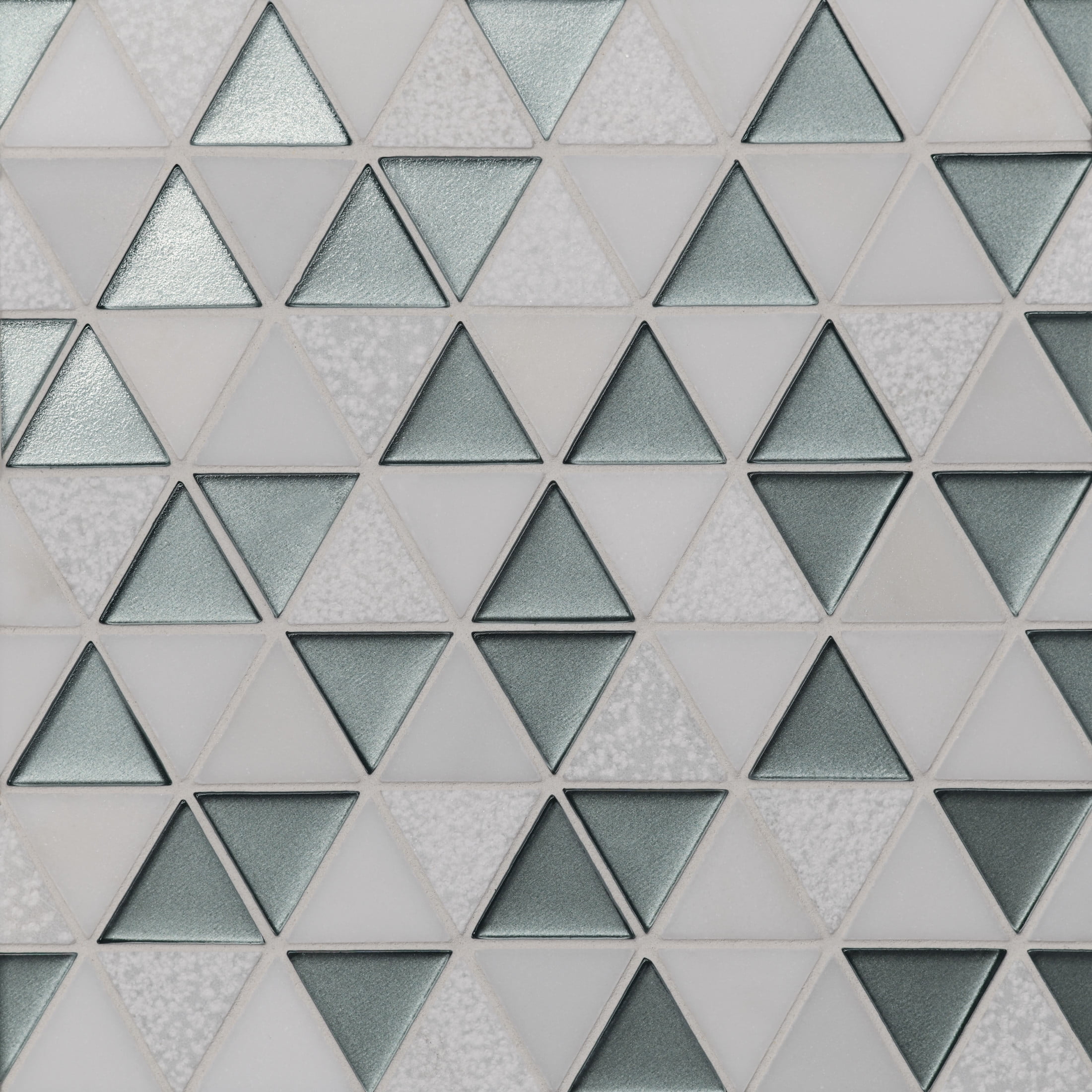 Light Green and White Triangle Glass and Stone Mosaic Tile