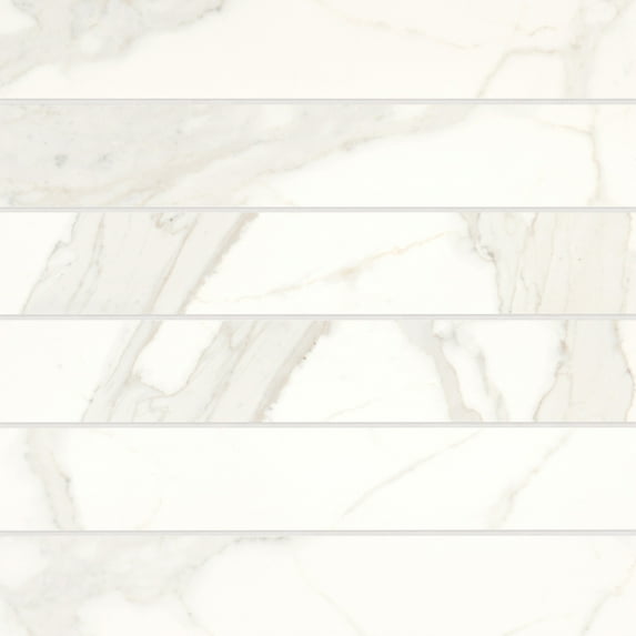 Bedrosians Magnifica ERA Rectangle Polished Porcelain Tile 4 x 24, Calacatta Super White (12.27 sq. ft./Case)