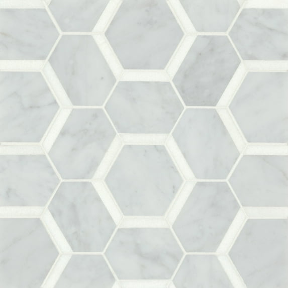 Bedrosians Matisse Hexagon Honed Marble Mosaic 11 x 12, White Carrara / Thassos (4.38 sq. ft./Case)