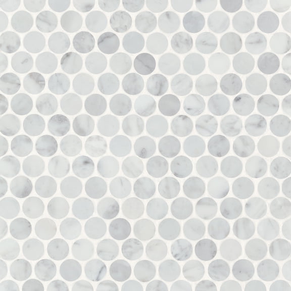 Bedrosians Monet Penny Round - Mosaic 8 Honed Marble Mosaic 11 x 12, White Carrara (4.59 sq. ft./Case)
