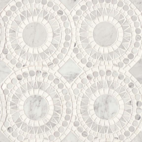 Bedrosians Solis Circle Honed Marble Mosaic 14 x 14, White Carrara / White Thassos (7.05 sq. ft./Case)