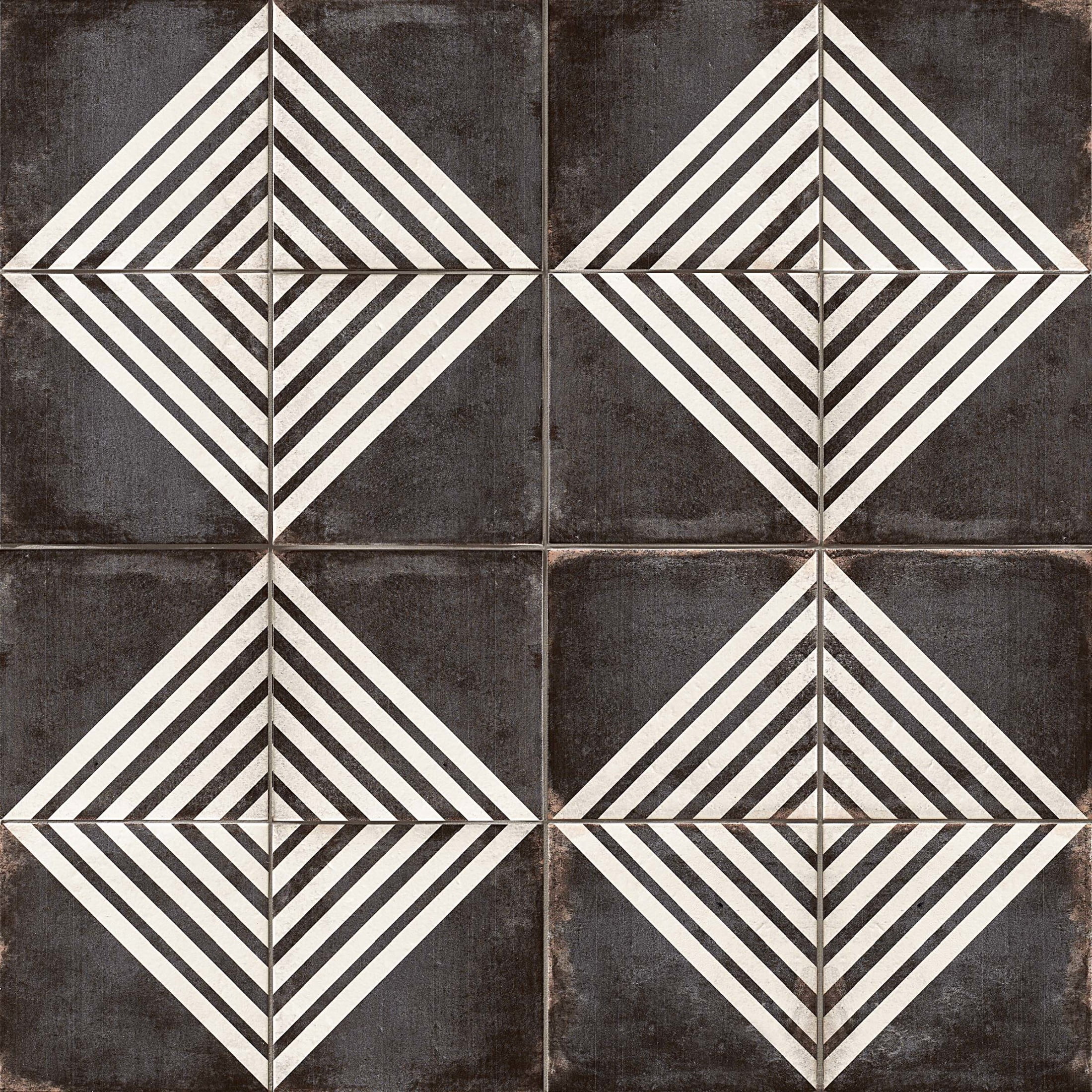 Vivace 9" x 9" Black and White Porcelain Floor & Wall Tile