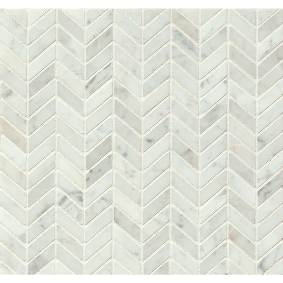 Bedrosians White Carrara Chevron Honed Marble Mosaic 13 x 12, White Carrara (10.0 sq. ft./Case)