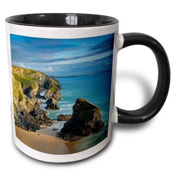 3drose, Bedruthan Steps Along the Cornwall Coast, England, 11oz Two-tone Black Mug