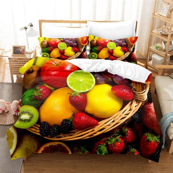 Beds King Twin Full Pillowcase with 3PCS Set Bedding Single 3D Size Cover Quilt Fruit Bed Double Set Cover Duvet Thin