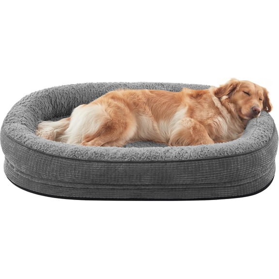 Beds Large Sized , XL Egg-Crate Memory Pet Couch Bed with Bolster Sides, Lining, Removable Washable Cover & Non-Slip Bottom, Grey