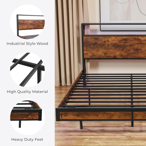 Full Bed Frame With Storage Unikito Full Size Bed Frame With Charging Station And RGB LED Light, Sturdy Platform Bed With Upholstered Headboard, Strong Metal Slats, Noise Free, No Box Spring Needed