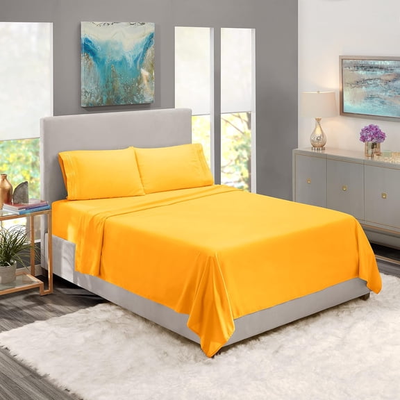 Bedsheet For Double Bed King Size Glace Cotton - Size 90 X 95 Inches, Yellow | Double Bedsheet With 2 Pillow Covers - 300 Thread Count King-Size Bedsheet Is A Perfect Blend