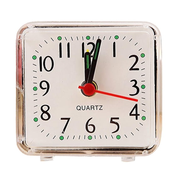 Bedside Alarm Clock, Travel Alarm Clock Battery Operated, 3X3 In, Compact Square, Clear Casing, White Face, Quartz Movement, 1 Pc
