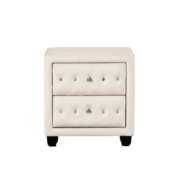 Bedside Cabinet | Crystal - Tufted Drawers for Bedroom | Wood and Velvet Combination | Resolves Bedroom Storage Problems