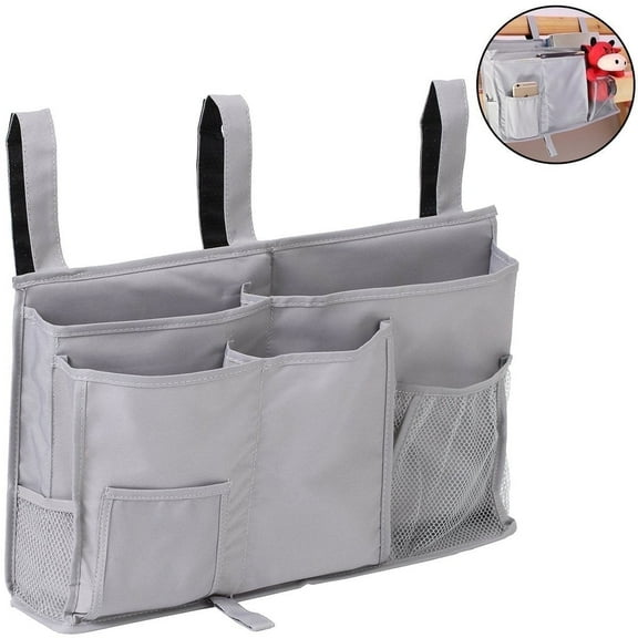 Bedside Caddy, 8 Pockets Hanging Storage Bag Organizer Holder for Bunk Dorm Rooms & Hospital Bed Rails--Grey