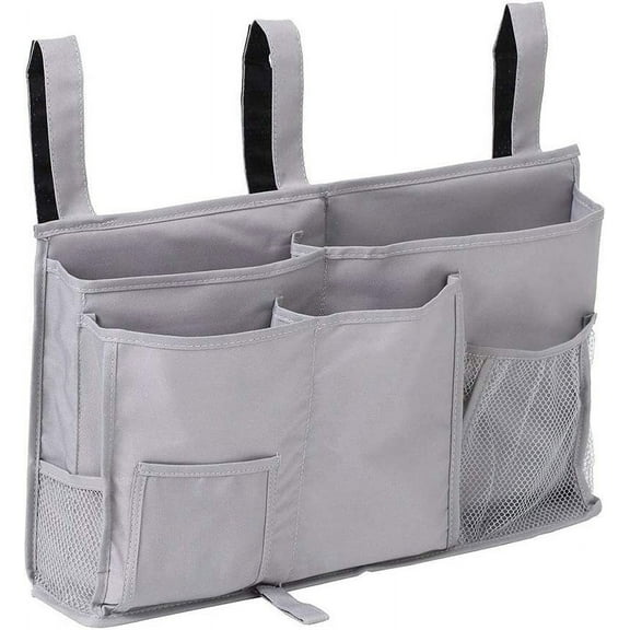 Bedside Caddy Bedside Organizer Bedside Storage Caddy with Adjustable Straps for Home College Dorm Bunk Bed Hospital Bed Crib Bed Rails (Grey)