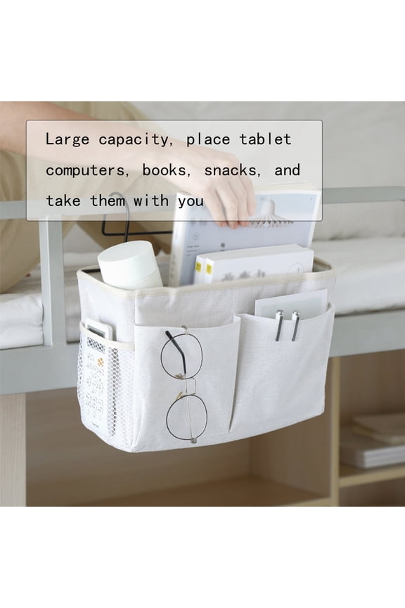 Bedside Caddy, Bedside Storage Bag Hanging Organizer, for Bunk and Hospital Beds,Dorm Rooms Bed Rail,Can be Placed Glasses,Books,Mobile Phones,Keys (White)