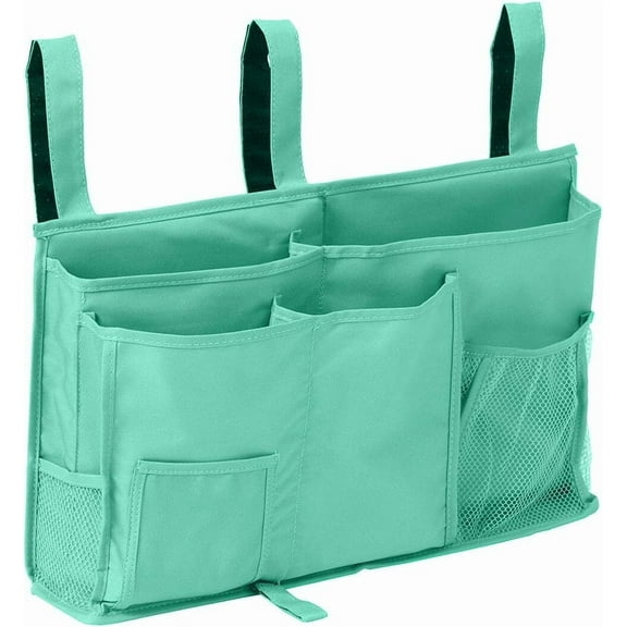 Bedside Caddy/Bedside Storage Bag Hanging Organizer for Bunk and Hospital Beds,Dorm Rooms Bed Rails,Can be Placed Glasses,Books,Mobile Phones,Keys (Lake Blue)