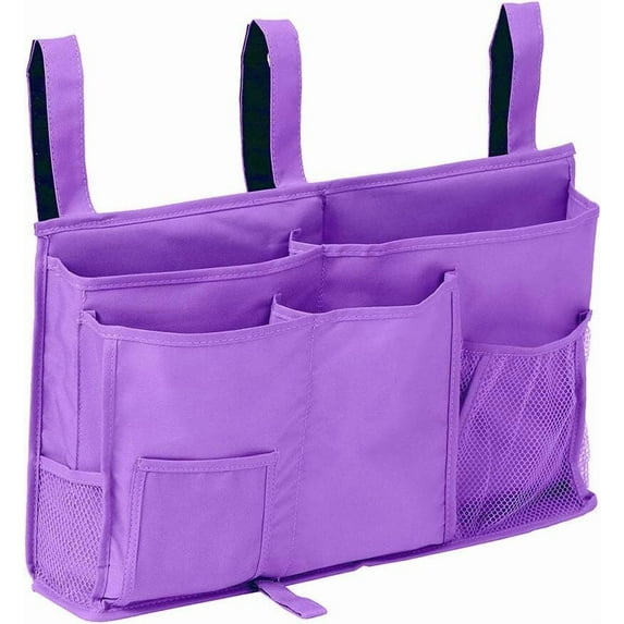 Bedside Caddy/Bedside Storage Bag Hanging Organizer for Bunk and Hospital Beds,Dorm Rooms Bed Rails,Can be Placed Glasses,Books,Mobile Phones,Keys (Purple)