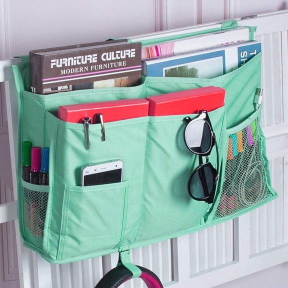 Bedside Caddy, Bedside Storage Caddy Organizer,Hanging Storage Bag Holder,Bed Storage Pocket Bedside for Home, College, Dorm, Bunk / Hospital Bed, Crib Bed Rails (Lake Blue)