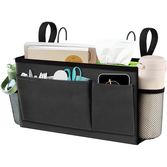 Bedside Caddy, Bedside Storage Organizer for Bunk Bed Accessories, Dorm Storage for Bedside Shelf and Bunk Bed Shelf, Bed Caddy for Home, Dorm, Bunk (Dark Gray, 1 Pack)