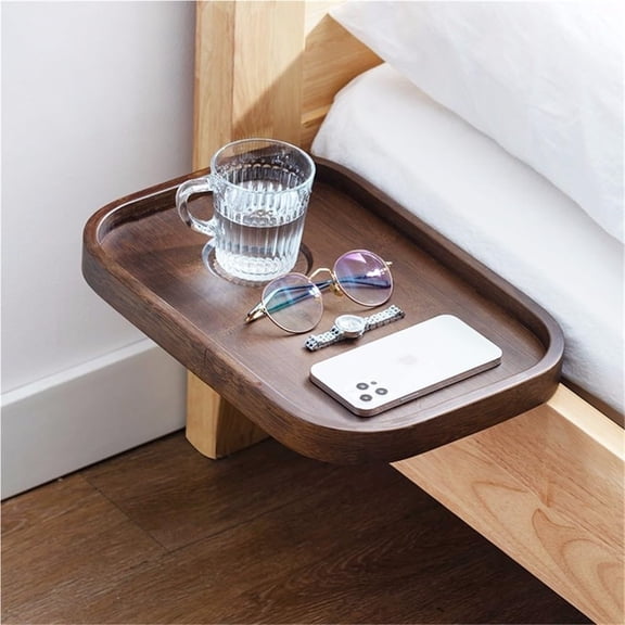 Bedside Caddy, Clip-on Wooden Bedside Shelf with Cup Holder, Floating Nightstand, Bunk Bed Shelf, Bed Side Table Tray Storage for Dormitory, Bedroom(Brown)