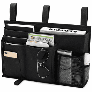 Bedside Caddy Hanging Bed Organizer, 8 Pockets Black Storage Bag with Velcro Straps for College Dorm, Bunk Bed, Hospital Bed and Sofa