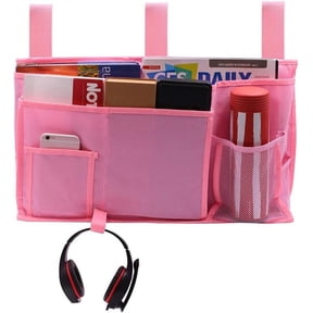 Bedside Caddy Hanging Bed Organizer Storage Bag Pocket for Bunk and Hospital Beds, College Dorm Rooms Bed Rails, Camp Chair Armrest 8 Pockets and 1 Hook, (Large, Pink)