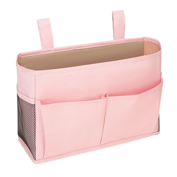 Bedside Caddy Hanging Bed Organizer Storage Bag Pocket for Bunk and Hospital Beds, College Dorm Rooms, Pink