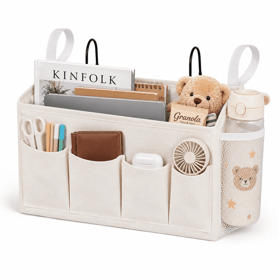 Bedside Caddy, Hanging Bedside Organizer with Hooks & Straps for Bunk Bed, Dorm