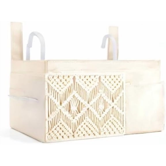 Bedside Caddy Hanging Organizer, Boho Macrame Storage with Fixed Straps and Hooks, Pockets Holder Remote Magazine Accessories for Home Loft Bunk Bed, Hospital Beds