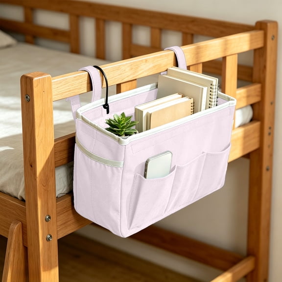 Bedside Caddy,Hanging Organizer,Multi Pocket Oxford Bag With Hooks,Non Sag Storage Pouch For Dorm And Bunk Bed(Pink)